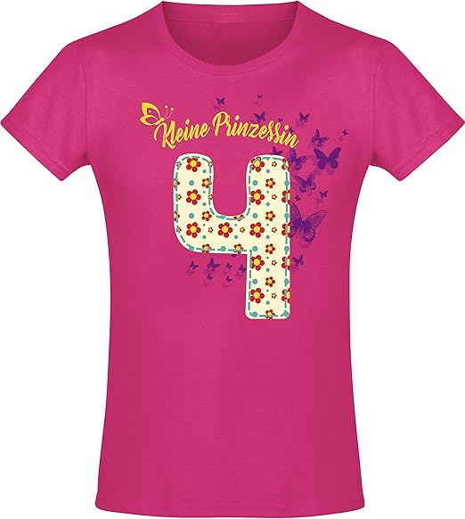 Baddery Mädchen Geburtstags T-Shirt: 4 Jahre mit Blumen - Vier Vierter