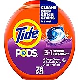 Tide PODS laundry detergent pacs, 3-in-1 Stain Remover, Odor Fighter, Color Protector, 76 Count, HE compatible, Spring Meadow Scent