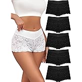 ALL OF SHE Lace Boyshort Sexy Underwear Womens Panties Cheeky Plus Size Lingerie Stretch Cotton Waistband S-3XL 5 Pack