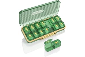 Pill Organizer 2 Times A Day, 7 Day Am Pm Pill Box - Acedada Weekly Pill Organizer with Separate Container, Portable Daily Medicine Planner Dispenser Case for Vitamin, Fish Oils, Supplements, Green