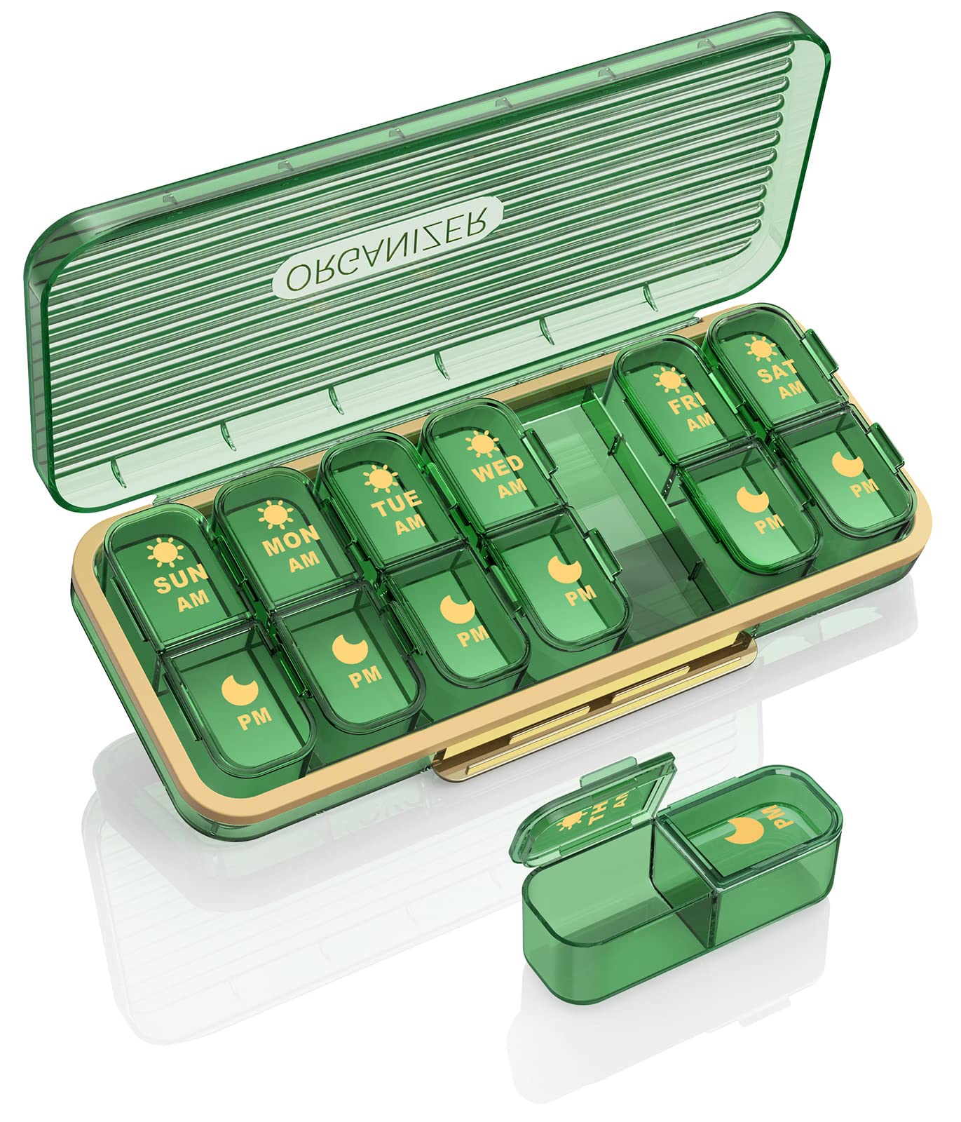 Photo 1 of Pill Organizer 2 Times A Day, 7 Day Am Pm Pill Box - Acedada Weekly Pill Organizer with Separate Container, Portable Daily Medicine Planner Dispenser Case for Vitamin, Fish Oils, Supplements, Green