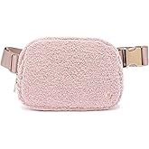 FODOKO Sherpa Belt Bag, Fleece Crossbody Bag Fanny Pack for Women Fashionable Everywhere Waist Bum Bag Pack with Hardware Buckle Pink