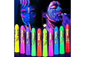 TIAMETJW Glow in The Dark Face Body Paint, Glow In The Dark Under UV Black Light Sticks Makeup Neon Face Painting Kits for Adult Halloween Festival Accessory Glow Party Supplies (10 color pen)