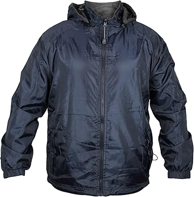 navy blue windbreaker with hood