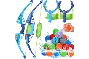 AOSPHYS 20Pcs Reusable Water Balloons + 4 Flower Water Balloons with 2 Bows and Arrows Sets + 2 Slingshots Launcher, Pool Bea