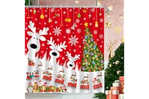 JWXCBIM Christmas Reindeer Shower Curtain, Winter Merry Christmas Snow Home Holiday Bathroom Decor, Polyester Cloth Fabric Bath Curtain with 12 Hooks 72" W x 72" L