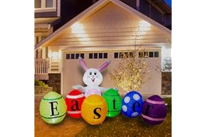 VENLOIS 8 Feet Long Inflatable Easter Bunny Colorful Easter Eggs Easter Sign Inflatable with Built-in Fun Holiday Indoor Outdoor Yard Lawn Blow Up Decoration