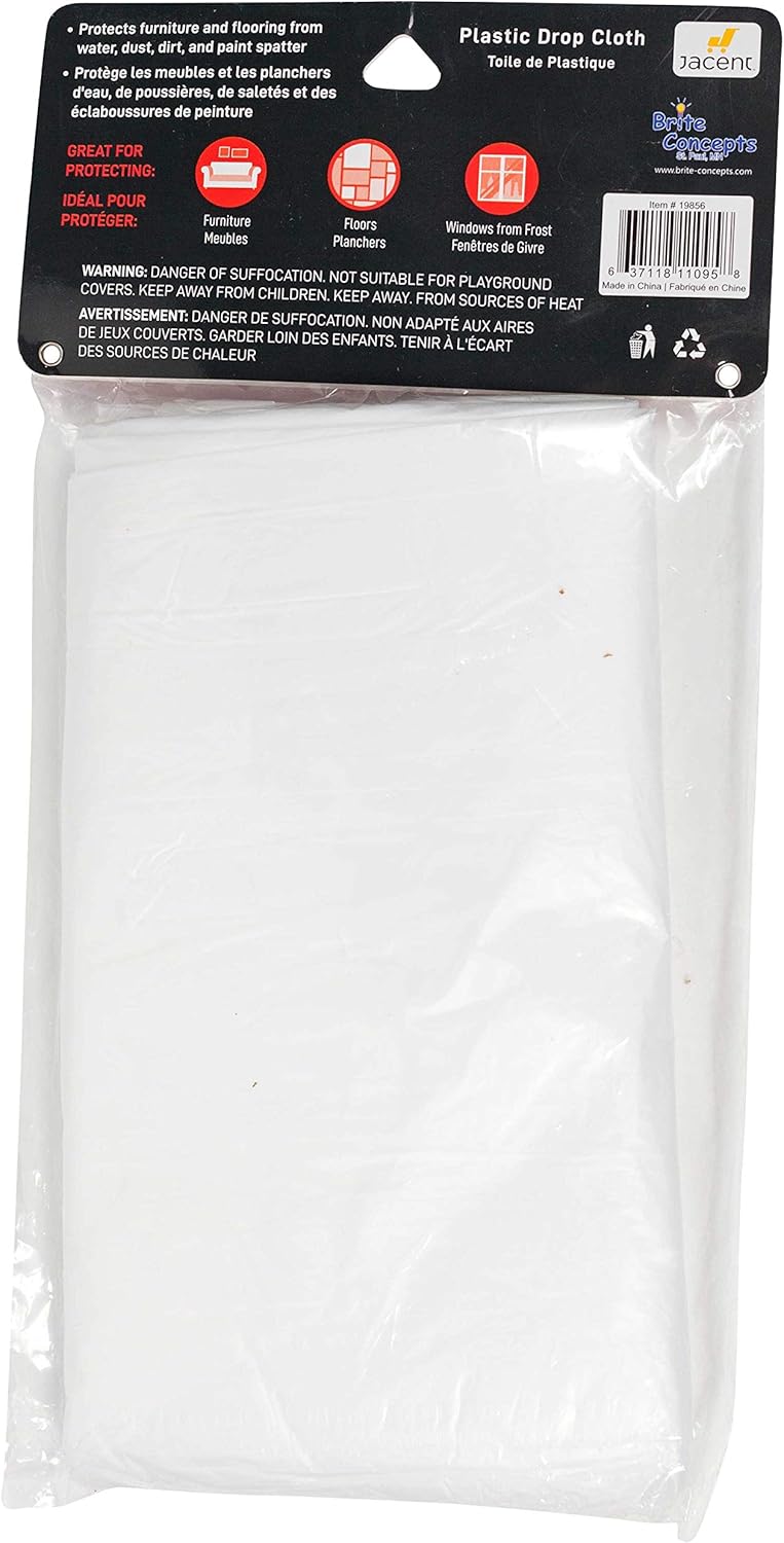 Jacent 12 x 9 Foot Painter's Plastic Drop Cloth, 2 Count per Pack - 1 Pack - - 