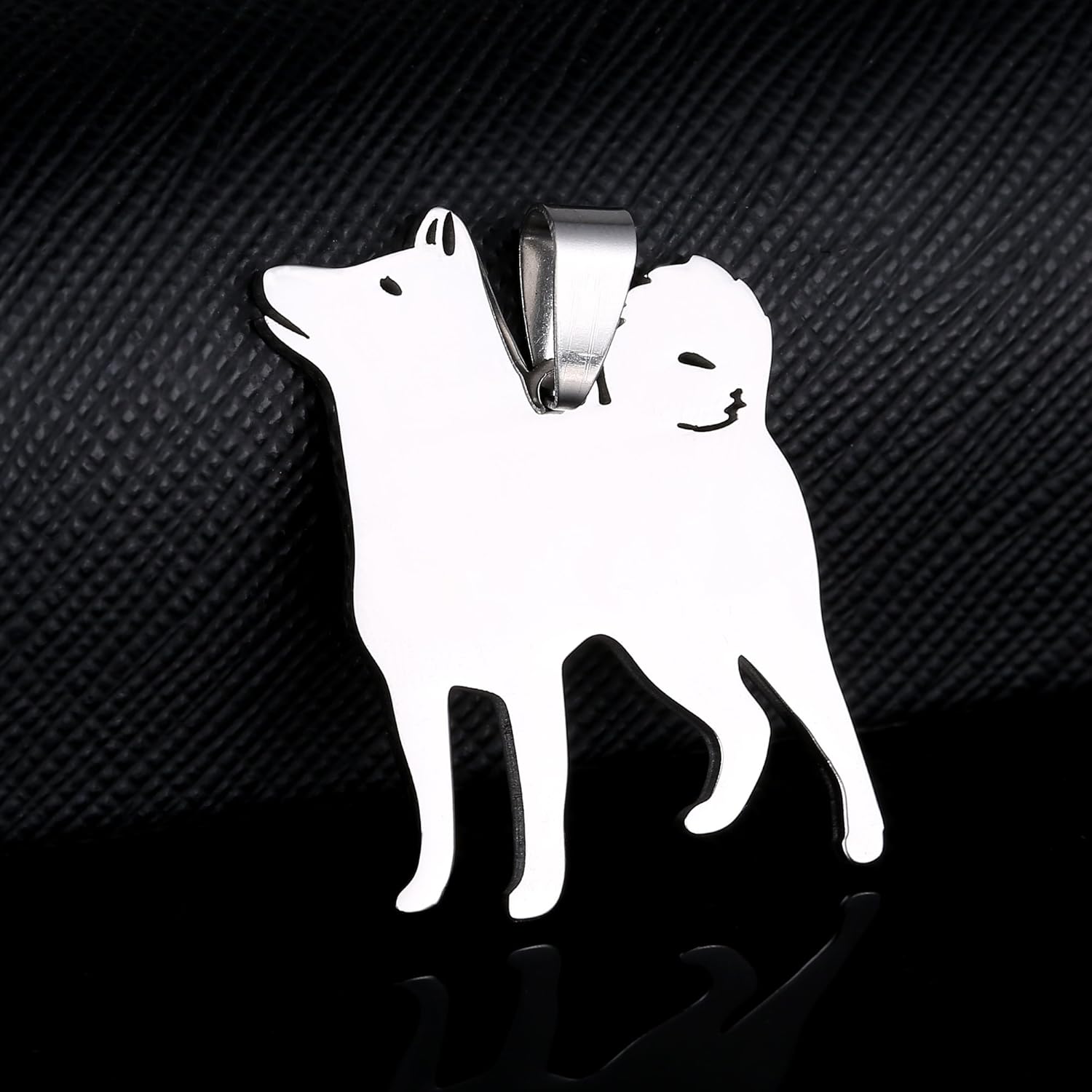 Stainless Steel Shiba Inu Ken Silhouette Pet Dog Tag Breed Collar Charm Pendant Necklace