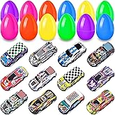 UPINLOOK 12 Pack Prefilled Easter Eggs Filled with Cars, Colorful Plastic Filled Easter Eggs with Toys Inside for Kids Easter Egg Hunt, Easter Basket Stuffers, Easter Party Favor Supplies