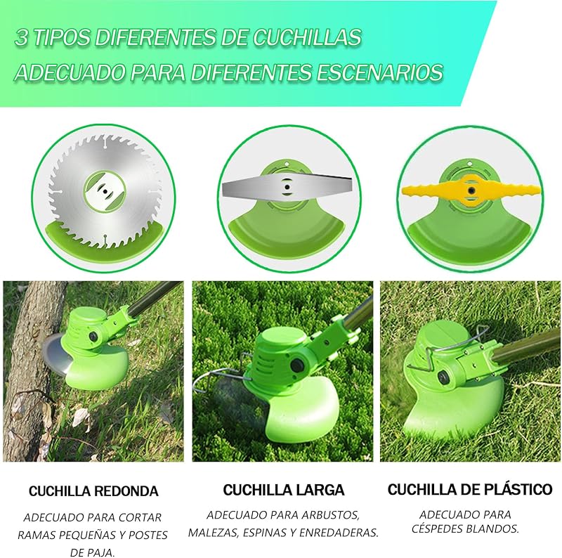 Desbrozadora Batería, Desbrozadora Electrica con Cuchilla, Cortabordes Bateria con 2 Baterías de Iitio de 21V, Longitud Ajustable, Adecuado para Céspedes Y Jardines Pequeños Y Medianos, Cortadora