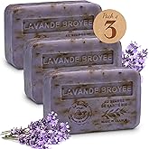 Exfoliating Lavender Soap Bars 3xPack – Enriched With Organic Shea Butter - 97% Natural Ingredients - Traditionally Made - French Milled in Provence - Gentle For Skin – 3x8.8 oz - La Maison Du Savon