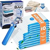 10 Pack Vacuum Storage Bags - Large Space Clothes Storage Travel Bag Hand Pump, No Leakage Compression Plastic Storage Bins Bags Travel Clothing, Vacuum Bag for Blankets Comforters Pillows