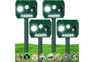 JAHY2TECH 2024 Solar Ultrasonic Animal Repellent, 4 Pack Ultrasonic Cat Deterrent Outdoor with Motion Sensor, Waterproof Deer Repellent Devices for Cat Dog Deer Raccoon Rabbit Squirrel Skunk Repellent for Yard