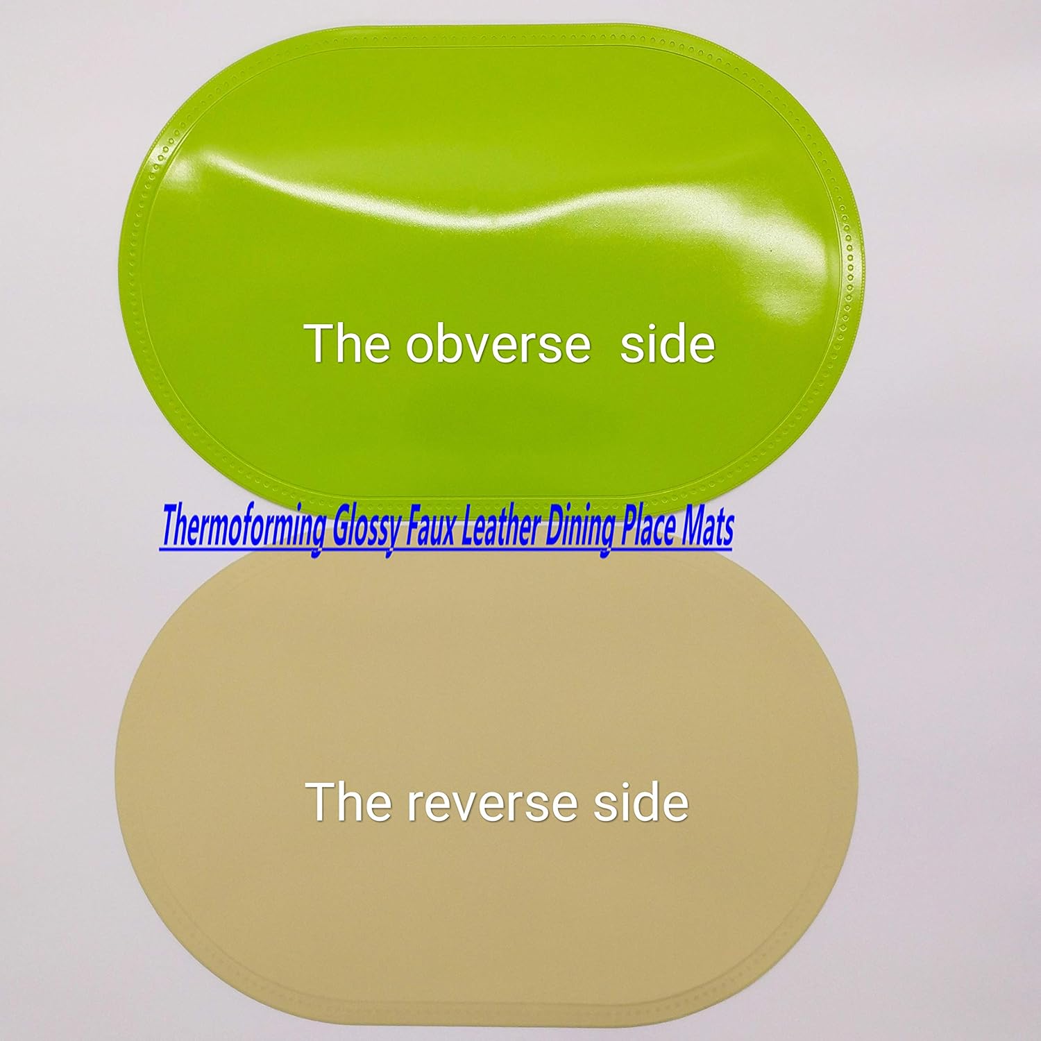 WANGCHAO Placemats Set of 6 Faux Leather Glossy Dining Table mats 12"X18" Waterproof Wearproof WIPEABLE Washable Heat Resistant Thermoforming Place Mats (Oval Placemats, Green): Home & Kitchen