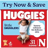 Huggies Little Snugglers Newborn Diapers, 31 Count | Newborn Essentials, Blowout Protection, Leakproof Protection, Luxury Softness, FastAbsorb System, Hypoallergenic