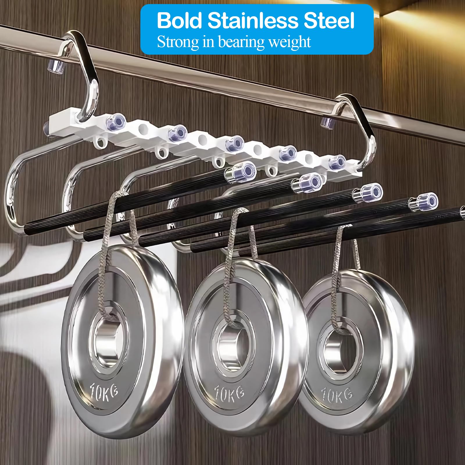 Loputon 2 Stück Hosenbügel Kleiderbügel Platzsparend aus Edelstahl rutschfest Faltbare Multifunktionaler Bügel für Hosen, Schals, Jeans, Kleidung, Handtücher (Schwarz mit 14 Kleiderbügels) 6