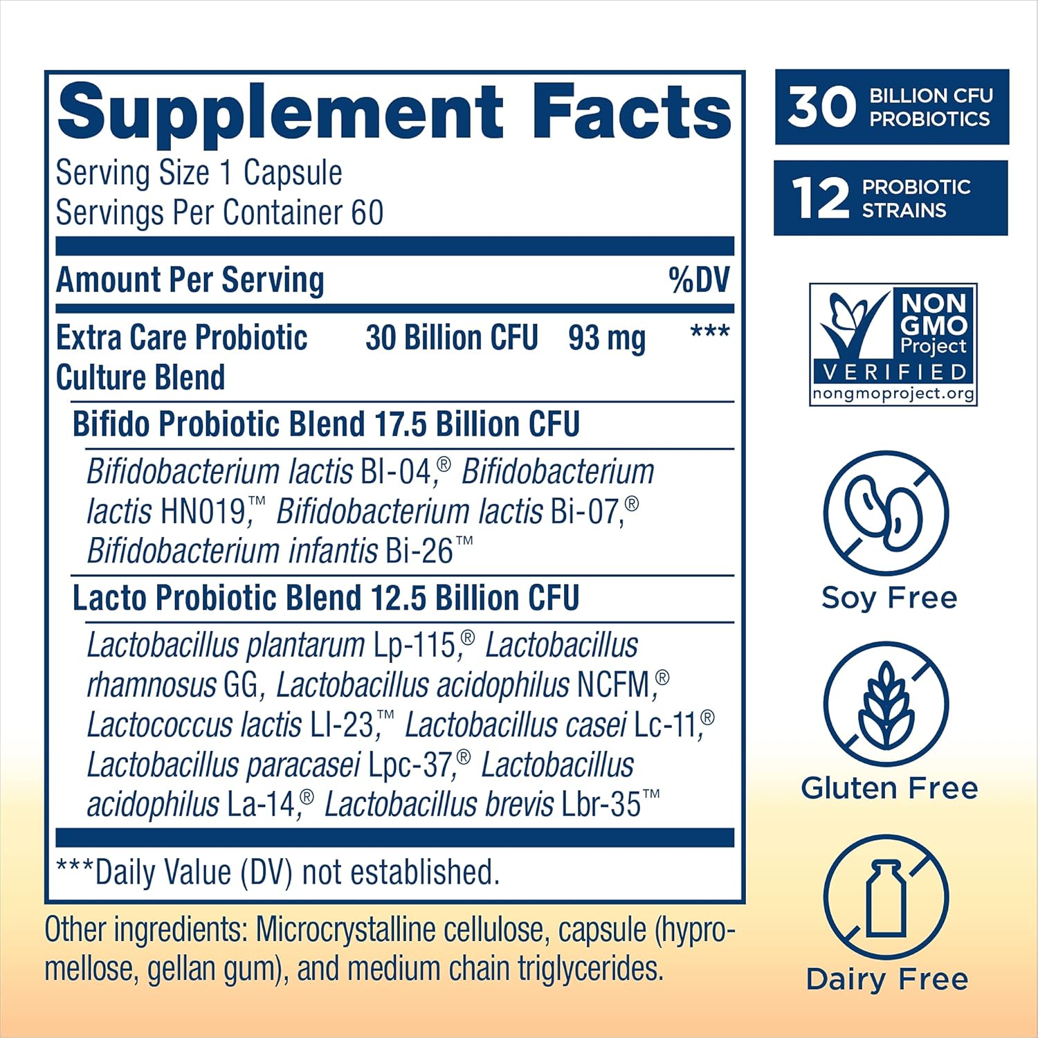 Renew Life Adult Probiotics 30 Billion CFU Guaranteed, 12 Strains, For Men & Women, Shelf Stable, Gluten Dairy & Soy Free, Ultimate Flora Extra Care, 60 Count, Pack of 1: Health & Personal Care