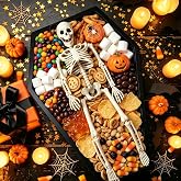 Halloween Coffin Charcuterie Board &amp; Realistic Skeleton | Solid wooden serving tray. A spooky dark gothic platter ideal to display party snacks or cheese.