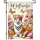 BlissYard Spring Corgi Garden Flag Floral Dog Garden Flag 12×18 Inch Double Sided Farmhouse Welcome Yard Flag Spring Seasonal Outdoor Decor Outside Spring Summer Farmhouse Outdoor Decor