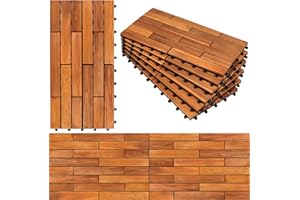 Solid Wood Interlocking Flooring Tiles (Pack of 6, 24" x 12"), Acacia Deck Tiles, Floor Tiles for Both Indoor and Outdoor Use