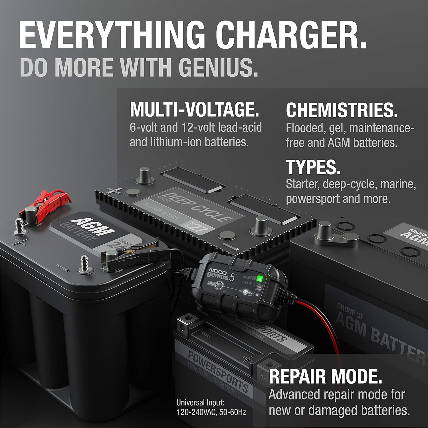 NOCO GENIUS5, 5-Amp Fully-Automatic Smart Charger, 6V And 12V Battery Charger, Battery Maintainer, And Battery Desulfator With Temperature Compensation: Automotive