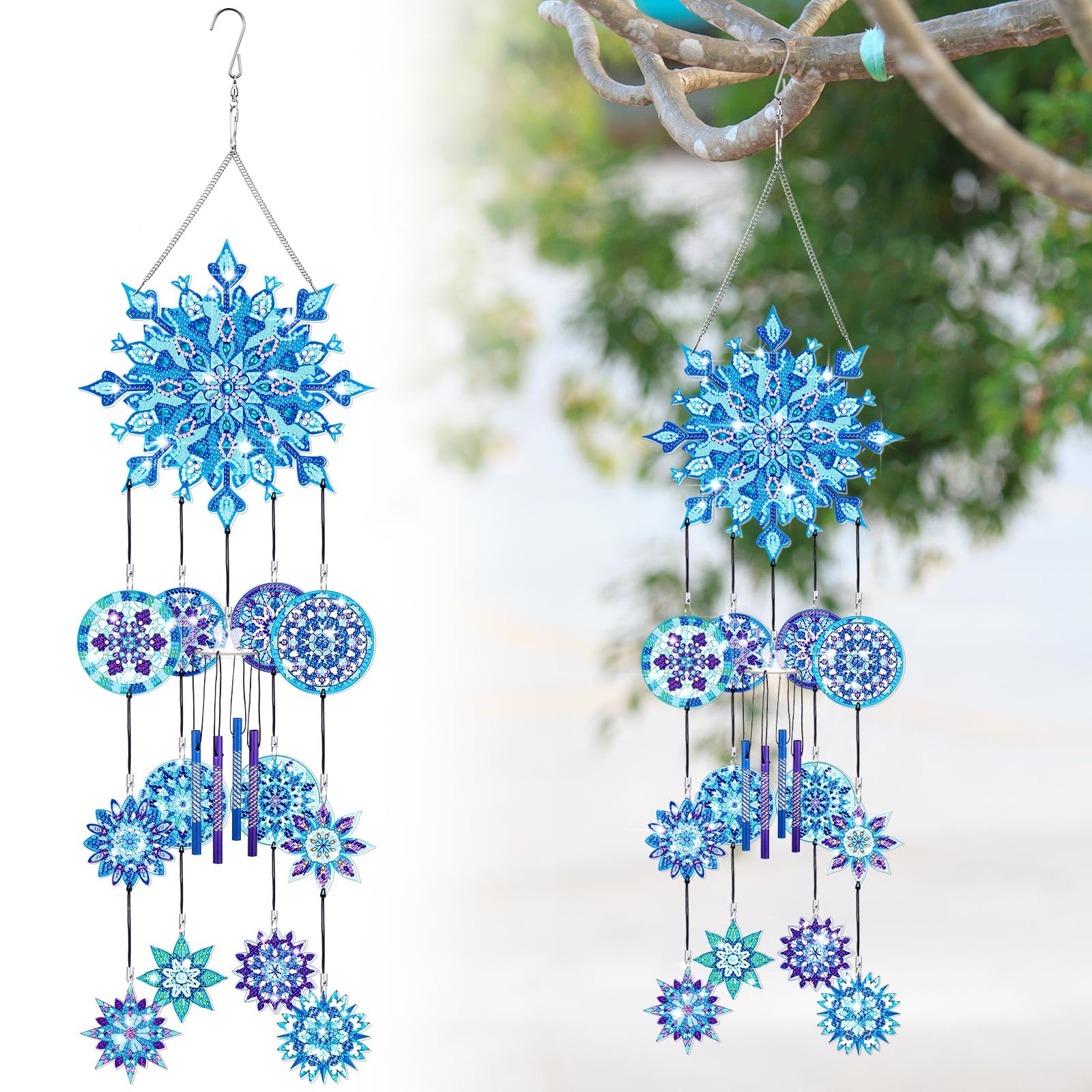 Photo 1 of ****PARTS ONLY***MISSING BEADS***GlikCeil Snowflake Wind Chimes Diamond Art Wind Chimes Suncatchers Winter Diamond Art Kits with Crystal Pendant Hanging Ornament for Home Garden Patio Backyard Decor