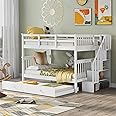 Harper & Bright Designs Full Over Full Bunk Bed with Stairs and Trundle, Wooden Bunk Bed Frame with Storage, for Kids Teens Adults - White