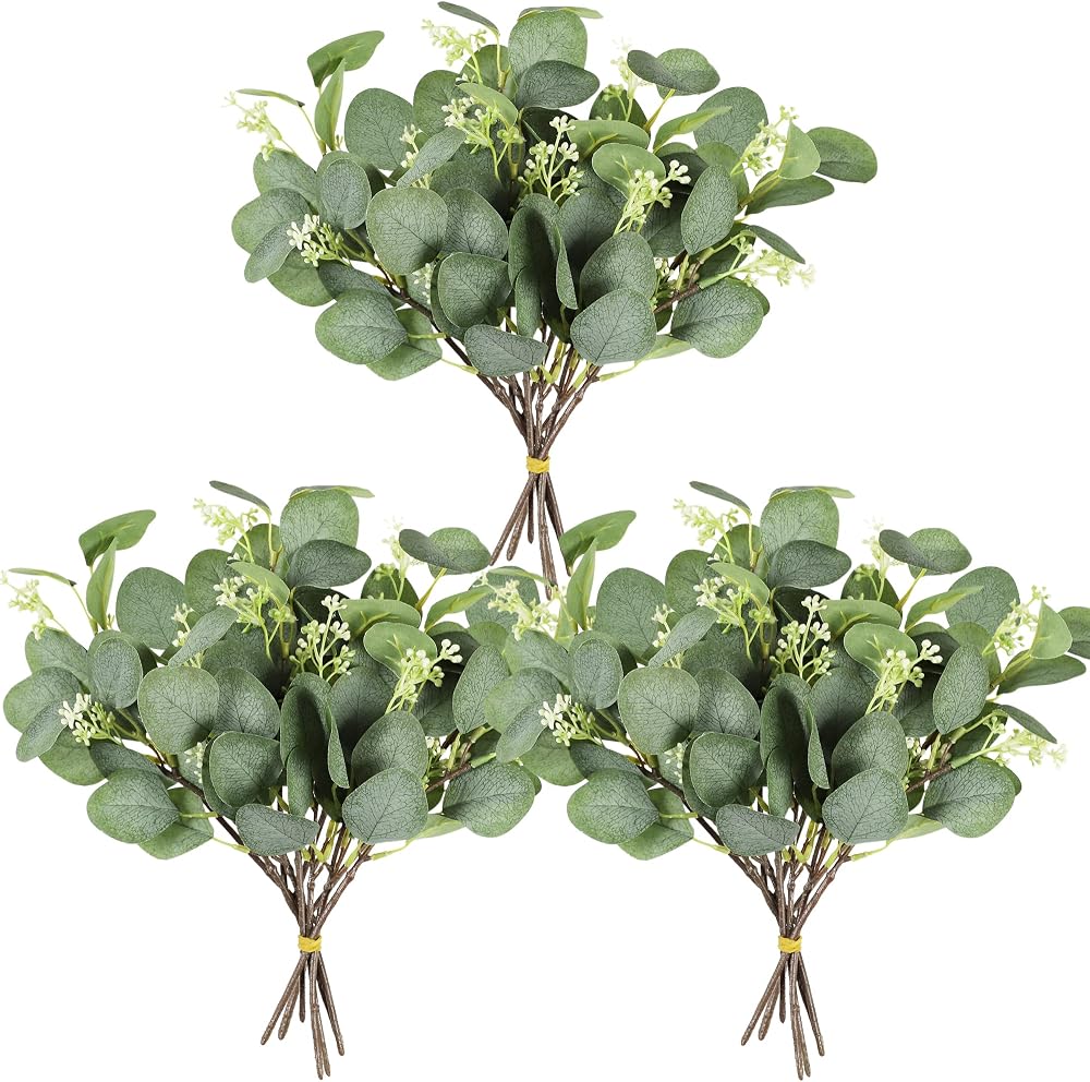 Homcomodar Eucalyptus Seeded Stem 12Pcs 11.4in Artificial Greenery Leaves