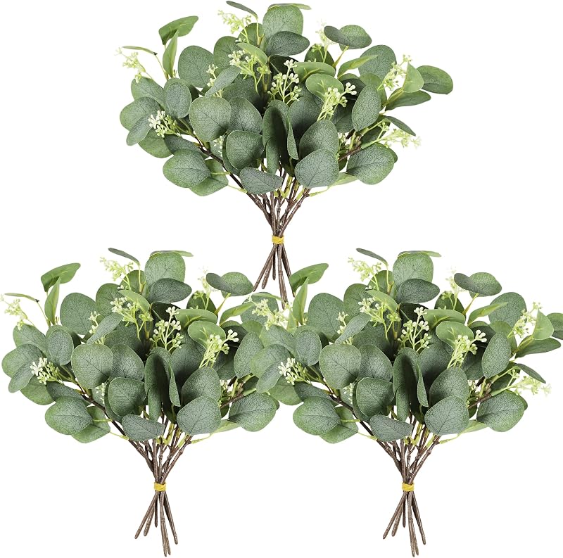 Homcomodar Eucalyptus Seeded Stem 12Pcs 11.4in Artificial Greenery Leaves