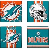 FOCO NFL Official Game Day 4-Pack Beverage Drink Stone Coaster Set (Miami Dolphins)