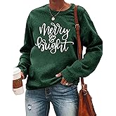 Christmas Sweatshirt Women Merry and Bright Christmas T-Shirt Funny Xmas Lights Blouse Tops Holiday Shirts