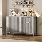 MERXENG 46.5" Fluted Sideboard Buffet Cabinet with 2 Doors & 3 Drawers, Modern Storage Cabinet with Adjustable Shelf, Oak Gray Console Table Credenza for Dining Room, Living Room, Entryway