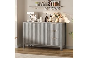 WildVenture Fluted Sideboard Cabinet, 2 Door Buffet Cuisine with Adjustable Shelves, Buffet Table Kitchen Buffet Cabinet with