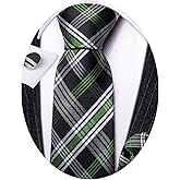 Barry.Wang Designer Classic Ties for Men Set Formal Pocket Square Cufflink Check Plaid