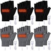 Cutecrop 6 Pairs Winter Heated Gloves Hand Warmer Gloves USB Touch Screen Fingerless Half Mitten for Women Adult Cold Weather(Black,Gray)
