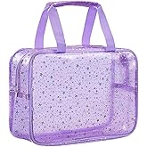 UUYUUY PVC Clear Makeup Bag for Women Waterproof Star Make Up Bag Toiletry Bag Travel Durable Cosmetic Bag Large Cute Tote Bag Organizer Makeup Pouch, Purple