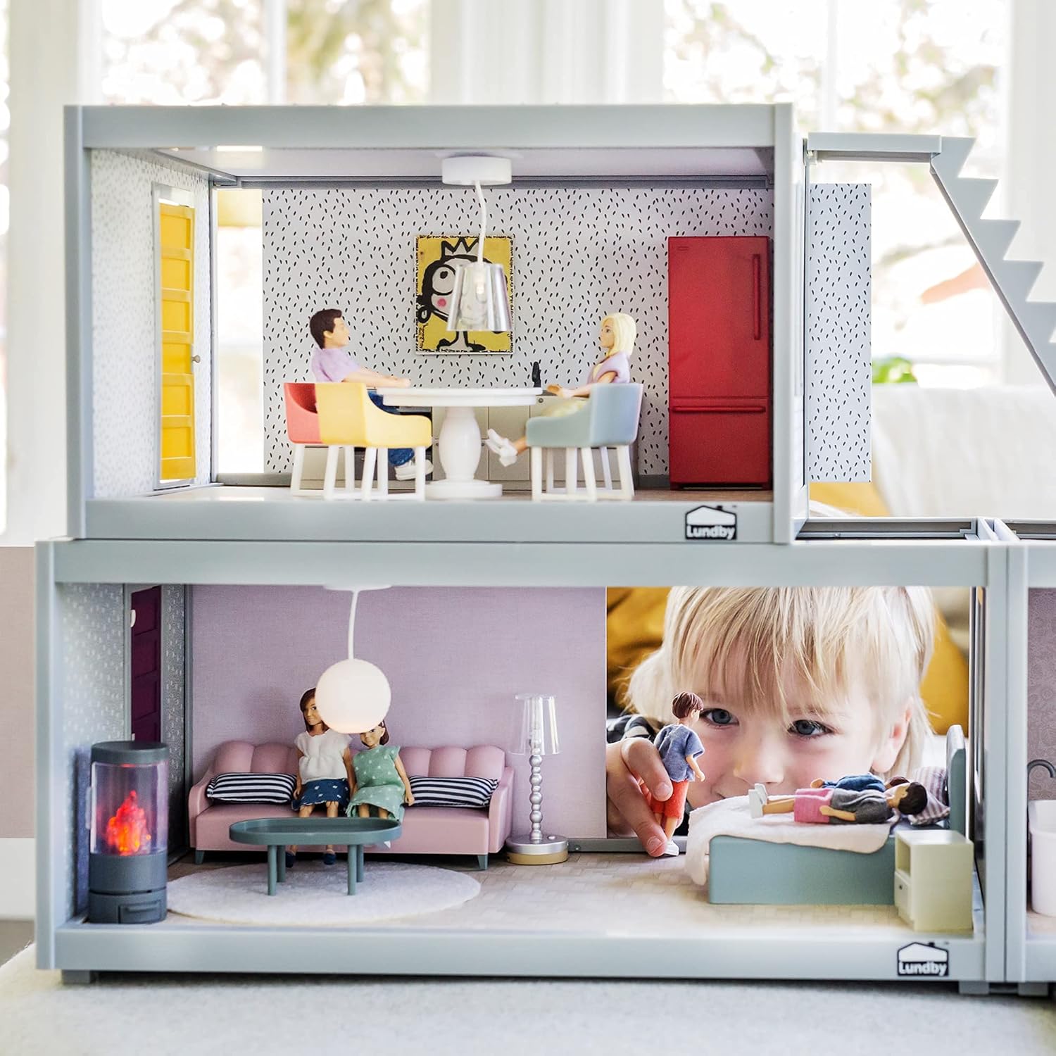 LUNDBY Dolls House Furniture Living Room Sets - Doll House Accessories - 5-pieces for mini dolls 11 cm, Age 3+, 1:18 - Image 5