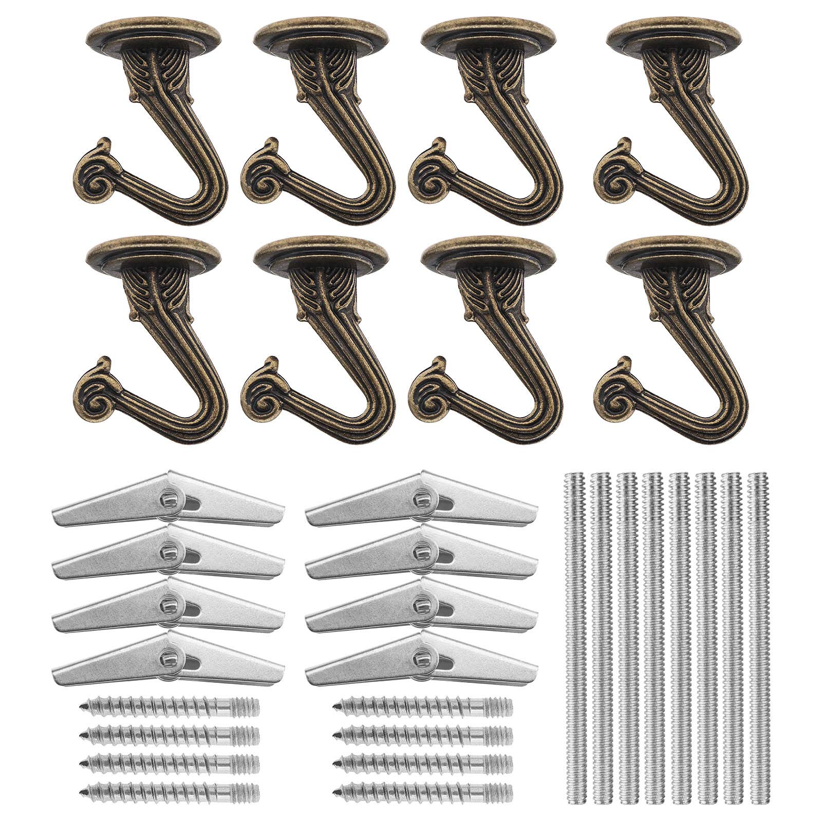 OTOTEC Set of 8 Bronze Heavy Duty Ceiling Hooks Swag Hooks Hanging Holder Kit with Steel Screws Bolts Double Head Screw & Spring Toggle Wings for Ornaments Artware Ceiling Lamp Hanging