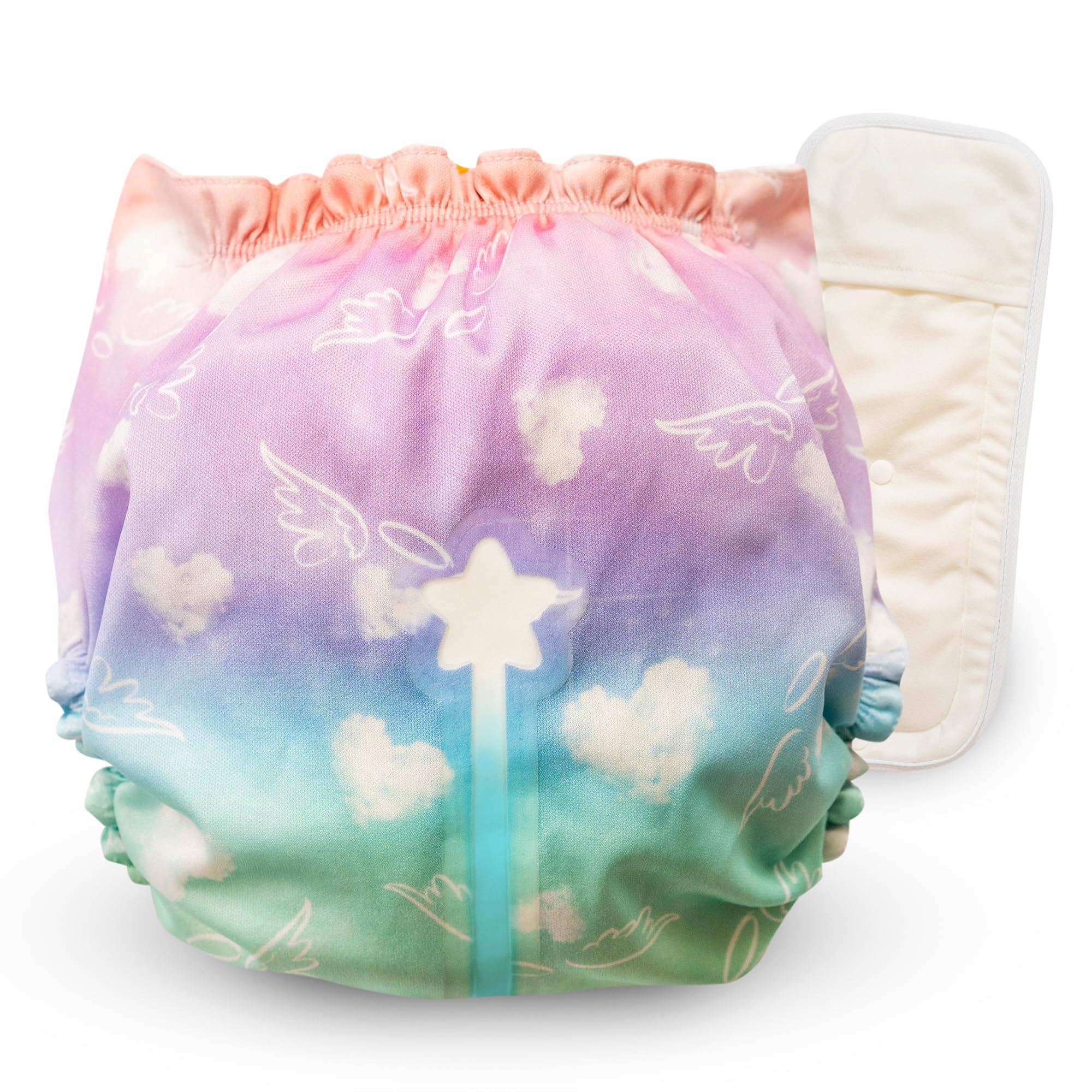 Photo 1 of Reusable Cloth Diapers with Wetness Indicator, Swim Diaper, 1 Waterproof Skin Friendly Covers?Insert One Size Adjustable Washable Diapers for Newborns, Baby (11-33 pounds, 0-3 Years, Angel Wing)