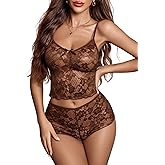 Avidlove Lace Bra and Panty Set V Neck Babydoll Lingerie 2 Piece Mesh Bralette Set