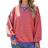 Fyralis Women's Striped Oversized Sweatshirt, Long Sleeve Crewneck Pullover Top, Casual Fall Clothes