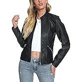 Fahsyee Zip Leather Jackets for Women Motorcycle Faux PU Moto Biker Outwear Coat