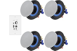Herdio Bluetooth Ceiling Speakers Wired 4 Inches 2-Way with 4 Channel Amplifier Receiver for Home Theater Living Room Office(4 Speakers)