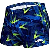 K898 Men's Square Leg Swimming Jammer Shorts UPF50+,Men Swimsuit Swim Jammers Fabric Shape Retention (Geometric Blue,L)