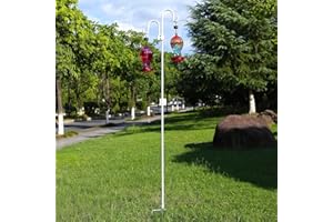 GERYMU 76 Inch Shepherds Hooks for Outdoor, Heavy Duty Bird Feeder Pole, Double Shepherds Hook for Outside,Tall Hummingbird Feeder Stand for Hanging Wind, Chime,White etc