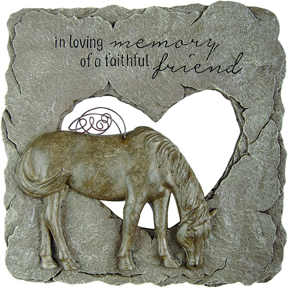 Hardscaping Materials - Carson Home Accents Outdoor Garden Sympathy Resin Animal Pet Memorial Stone with Devoted Angel Horse, Quote, and Heart Cutout, Gray