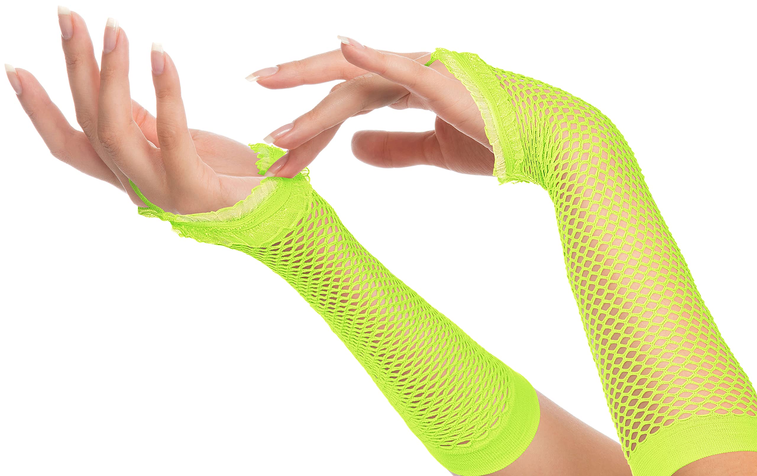 Rocking Net Gloves 80s / 90s for Ladies & Girls (Long - Neon Yellow)