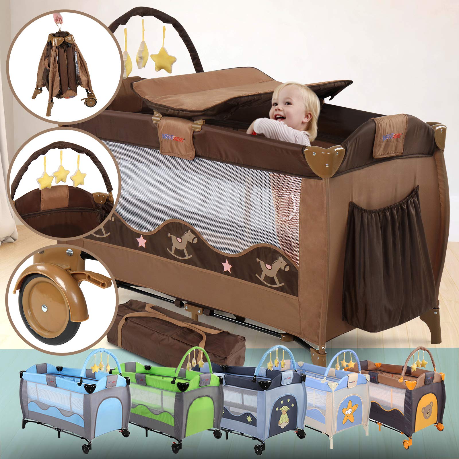 Buy Travel Cot 126/66/82cm, Foldable, Changing Matt, Padded Borders