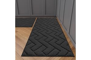 hicorfe Kitchen Rugs and Mats Sets,2 Pieces Super Absorbent Polypropylene Non-Slip Rug,Soft Comfort Floor Mat,Machine Wash for Kitchen,Hallway,Office,Sink,Laundry(20" x 31.5"+20" x 48",Charcoal)
